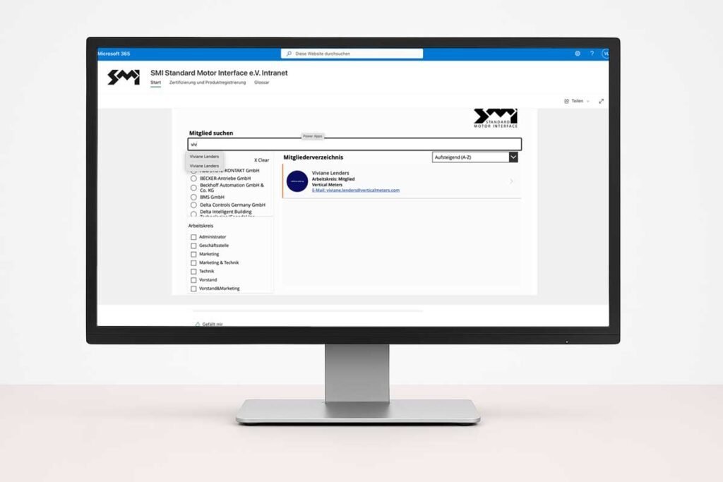 Mitgliedersuche im SMI-Intranet, direkt aus SharePoint gespeist
