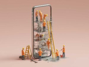 Schematische Darstellung, wie die Agentur Vertical Meters mit Ihren Kunden aus dem Mittelstand an mobile App Projekte herangeht.