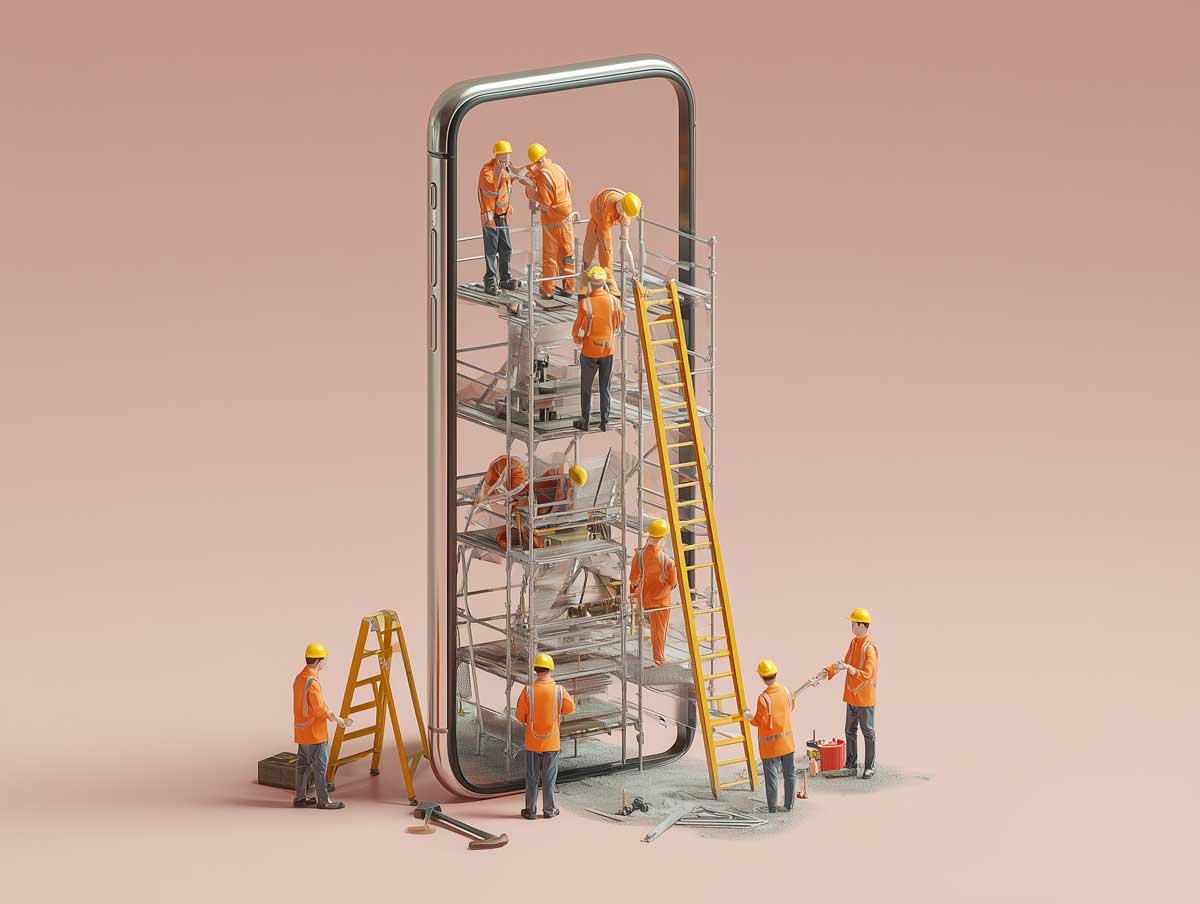 Schematische Darstellung, wie die Agentur Vertical Meters mit Ihren Kunden aus dem Mittelstand an mobile App Projekte herangeht.